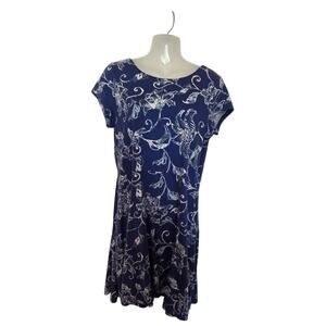Chaps Denim Blue Floral All Over Print Short Sleeve A-Line T-Shirt Dress Large